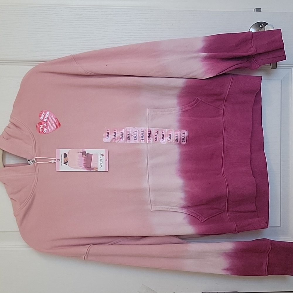 NWT WILDFOX $126 Tie Dye Hoodie Pink Purple Kangaroo Pocket - Picture 2 of 9